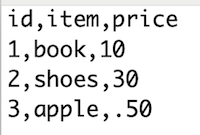 screenshot of a CSV plain text file.