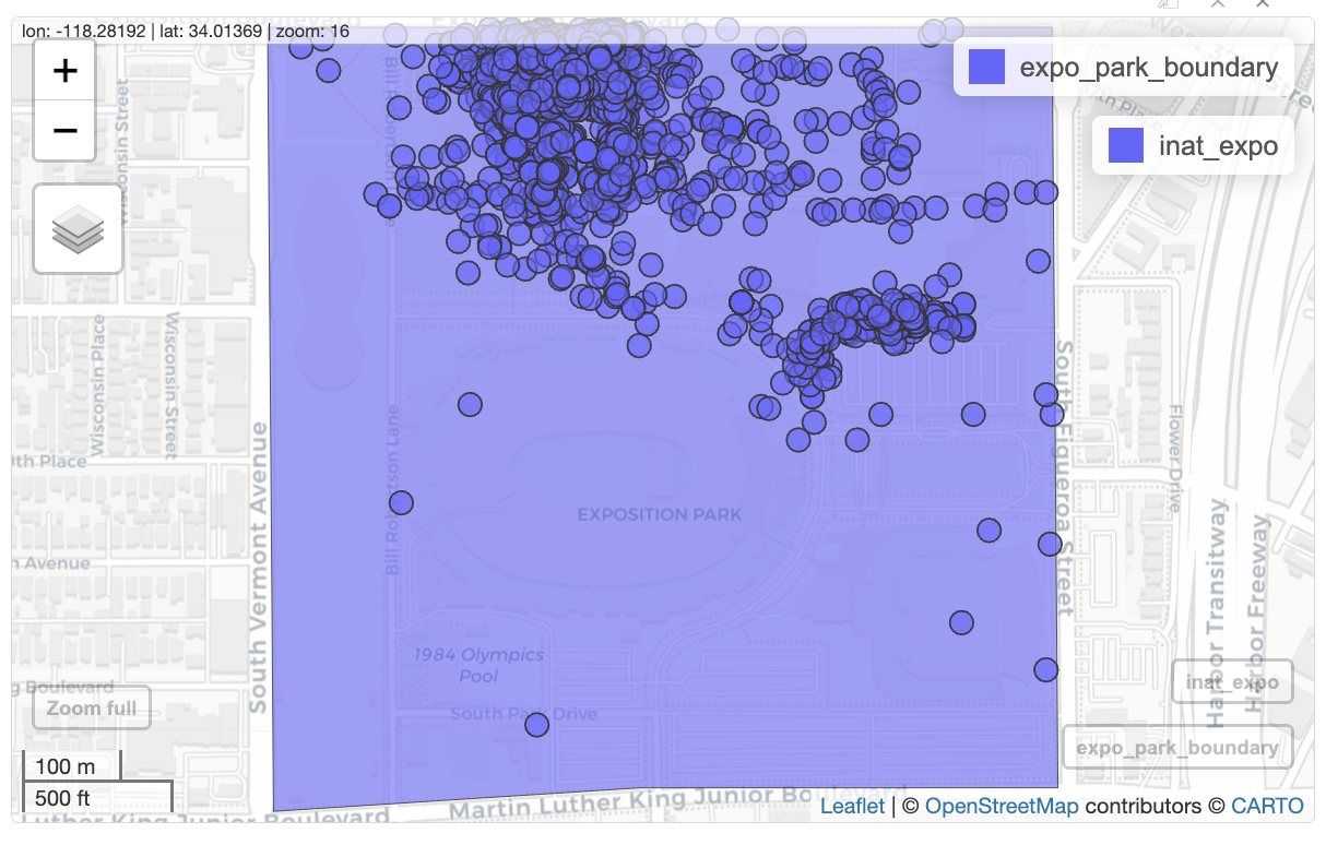 create interactive map of observations in exposition park