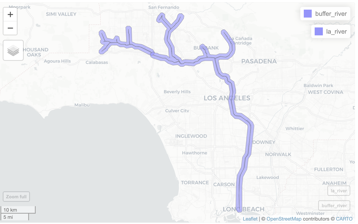 create interactive map of LA River and buffer