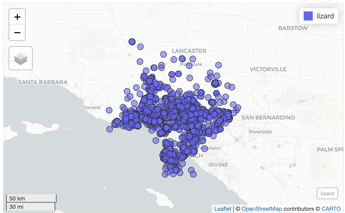 map of western fence lizard