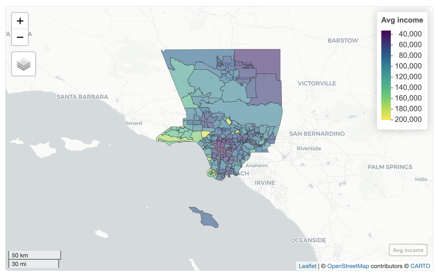 interactive map of Household Median Income with fixed layer name and popups