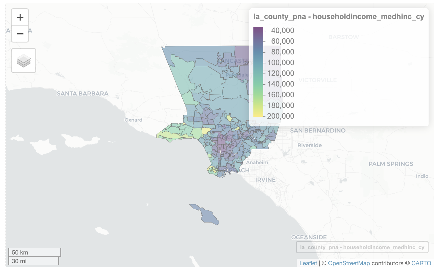 interactive map of Household Median Income